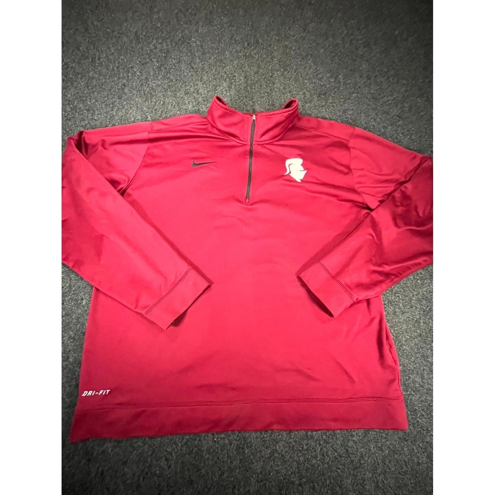 Nike Dri Fit Training Top Mens‎ Large Red Team Issued Logo Athletic Quarter Zip